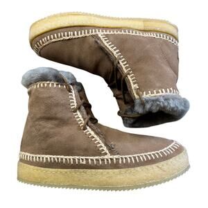 Laidback London Argo Crochet Camel Suede Ankle Boot Moccasin Womens Size 36